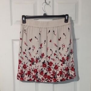 LOFT Floral Mini Skirt in Cream and Red